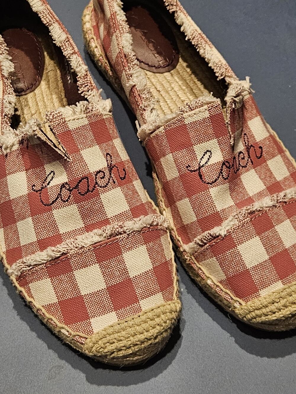 COACH CELINA GINGHAM ESPADRILLE STRAWBERRY/CHALK SHOES WOMEN'S SIZE 7